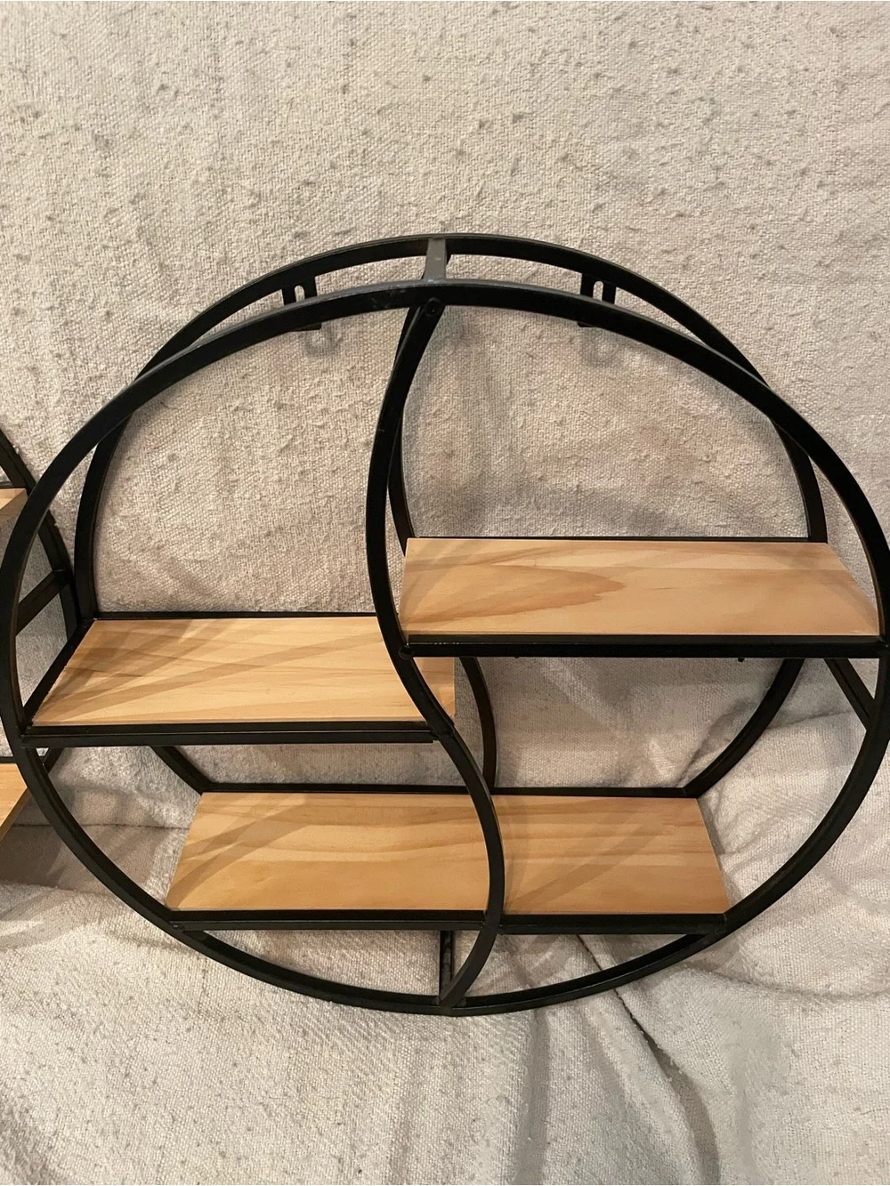 Round Metal and Wood Wall Shelves - Black and Natural.
